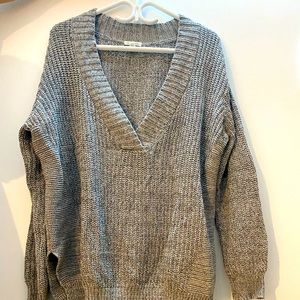COZY Sweater - grey deep V-neck, size S, oversized, urban outfitters